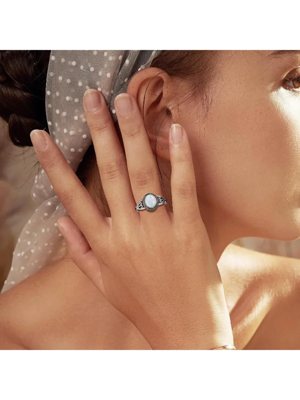 Women's Opal 925 Sterling Silver Oval Adjustable Natural Stone Ring